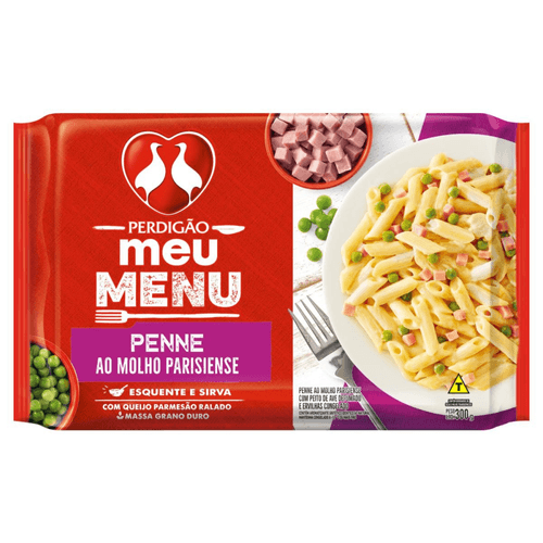 Penne-ao-Molho-Parisiense-com-Peito-de-Ave-Defumado-Ervilhas-e-Queijo-Parmesao-Ralado-Perdigao-Pacote-300g