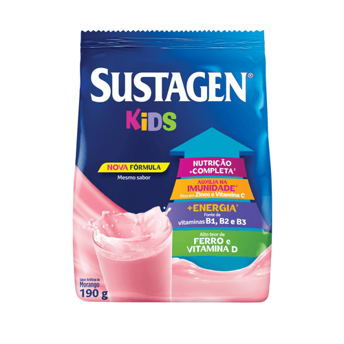 Po-para-Preparo-de-Bebida-Enriquecido-com-Vitaminas-e-Minerais-Morango-Sustagen-Kids-Pacote-190g