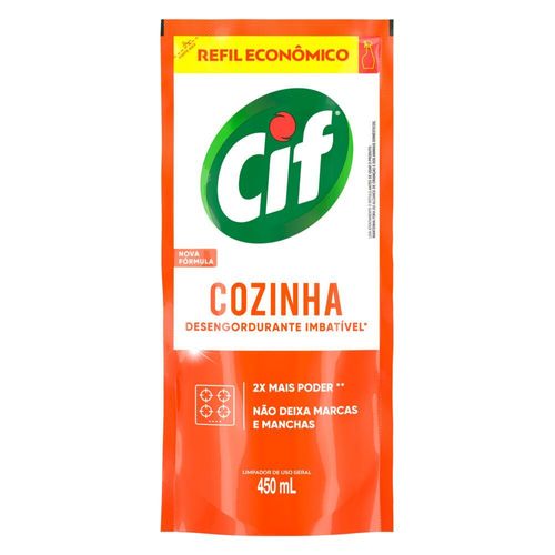 Limpador de Uso Geral Desengordurante Cozinha Cif Sachê 450ml Refil Econômico