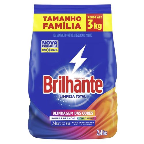 Sanitizante Lava-Roupas em Pó Roupas Brancas e Coloridas Brilhante Limpeza Total Pacote 2,4kg Tamanho Família