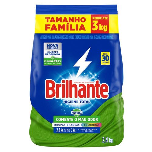 Sanitizante Lava-Roupas em Pó Roupas Brancas e Coloridas Brilhante Higiene Total Antibac Pacote 2,4kg Tamanho Família