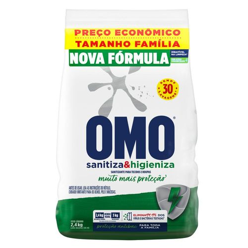 Lava-Roupas em Pó com Ativo Concentrado Omo Lavagem Perfeita Sanitiza & Higieniza Pacote 2,4kg Tamanho Família