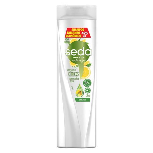 Shampoo Chá Verde e Cítricos Purificação e Detox Seda Joias da Natureza Frasco 425ml Tamanho Econômico