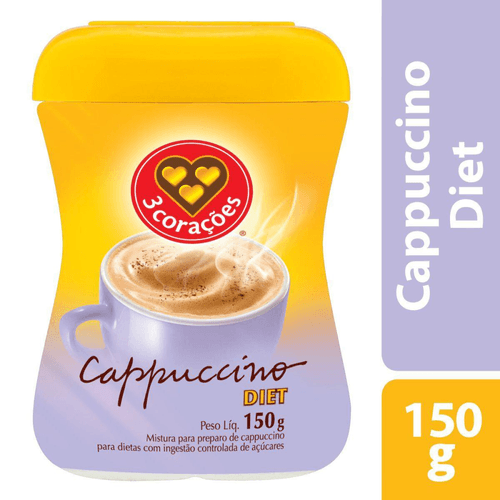 Mistura-para-Preparo-de-Cappuccino-Soluvel-Diet-para-Dietas-com-Ingestao-Controlada-de-Acucares-sem-Adicao-de-Acucar-3-Coracoes-Pote-150g