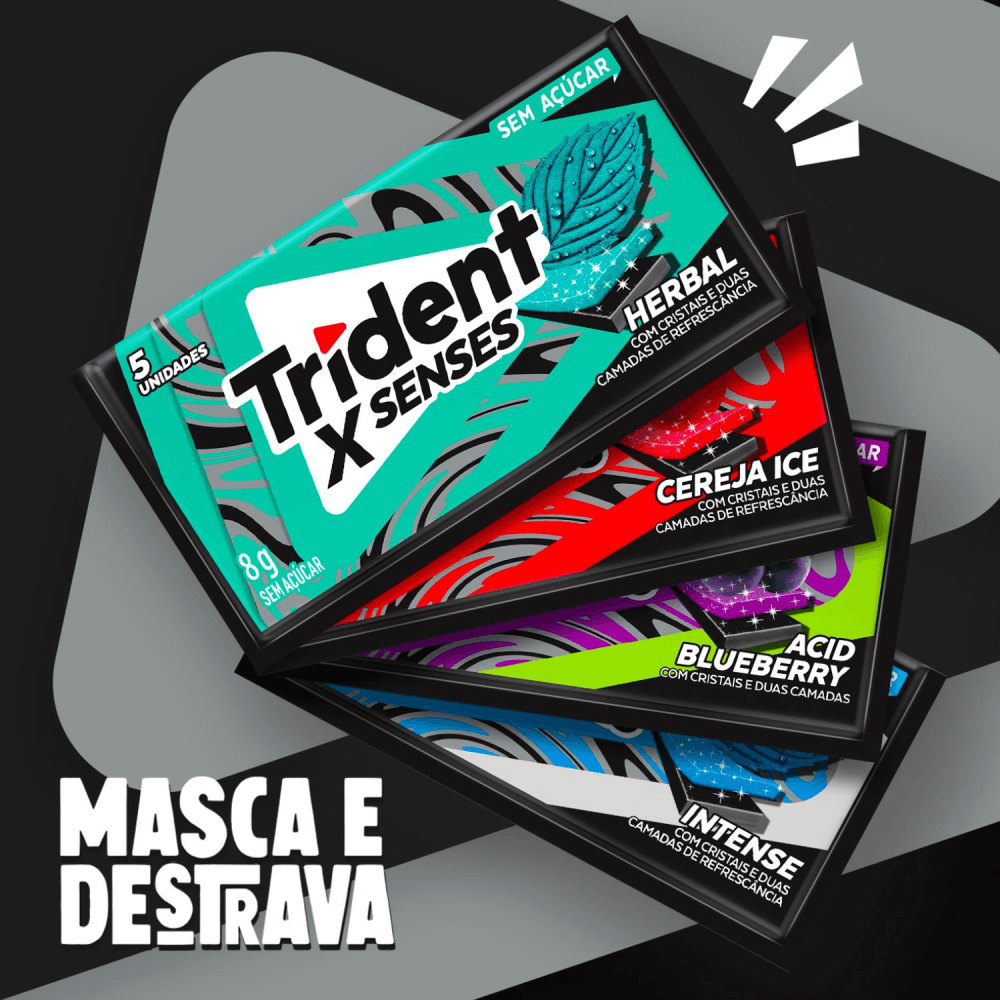 Chiclete Trident XSenses Herbal Sem Açúcar 8g - Embalagem com 5