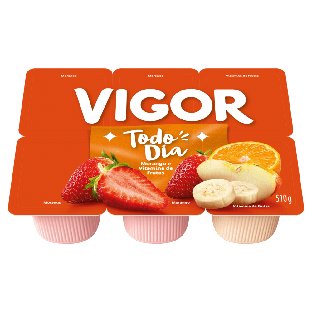 Bebida Láctea Fermentada Morango e Vitamina de Frutas Vigor Bandeja com 6 Unidades 510g