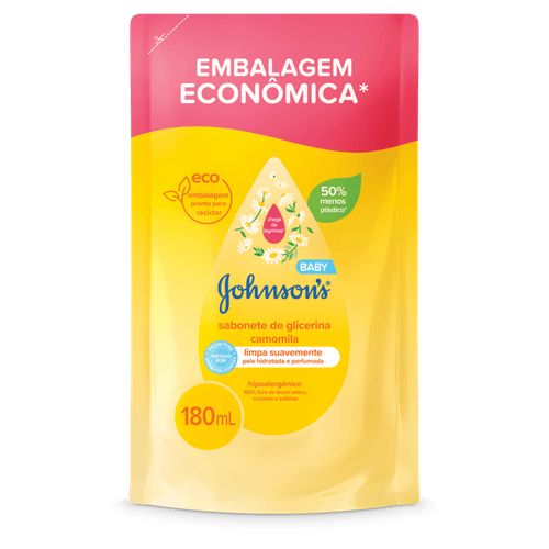 SABONETE-LIQUIDO-INFANTIL-JOHNSON-S-BABY-180ML-REFIL-CAMOMILA-LIMPA-SUAVEMENTE-PELE-HIDRATADA-E-PERFUMADA-HIPOALERGENICO-100--LIVRE-DE-ALCOOL-ETILICO-