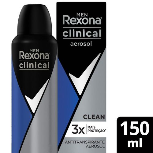 Antitranspirante-Aerossol-Clean-96h-Rexona-Clinical-Men-150ml-Spray Antitranspirante-Aerossol-Clean-96h-Rexona-Clinical-Men-150ml-Spray