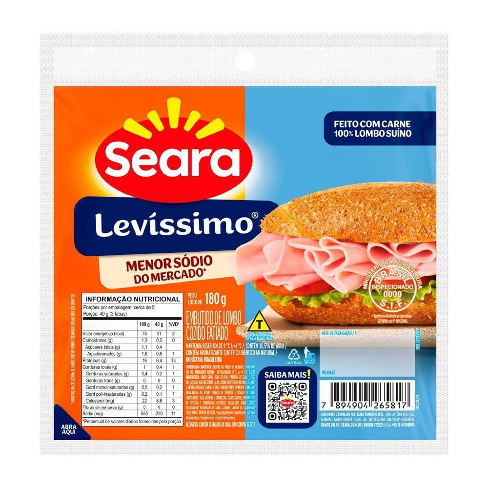 Levíssimo fatiado Seara 180g