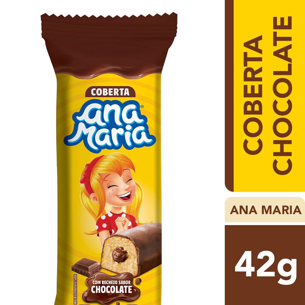 Bolo Ana Maria Sabor Baunilha Com Recheio Sabor Chocolate E Cobertura Sabor Chocolate 42g