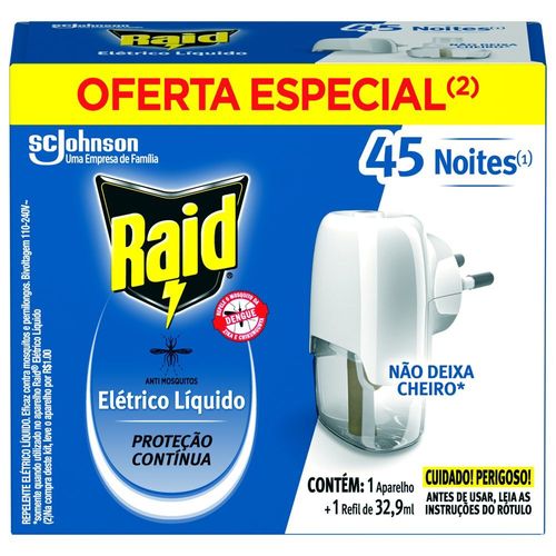 Repelente-Eletrico-Liquido-Raid-45-Noites-Aparelho-e-Refil-de-329ml-Oferta-Especial