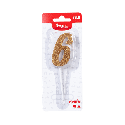 VELA-REGINA-PICK-GLITTER-DOURADA-NUMERO-6