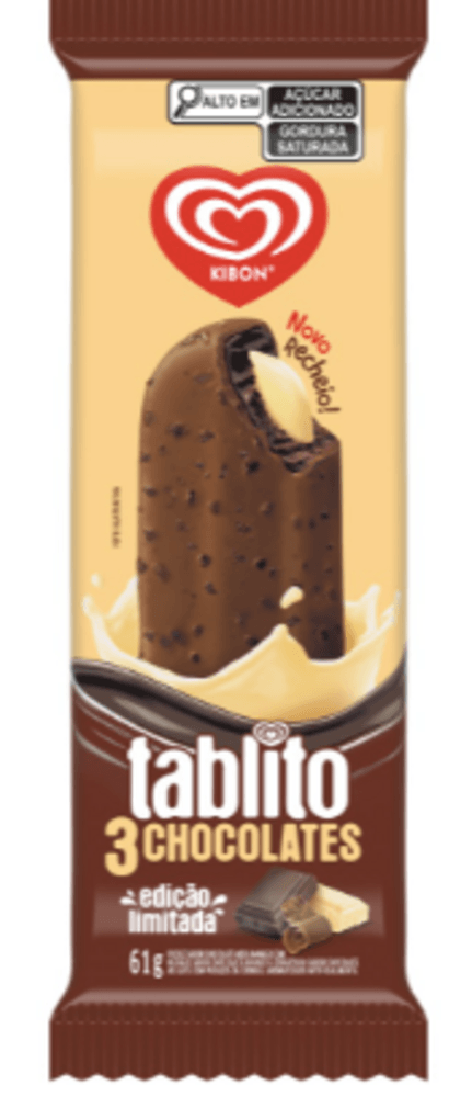 Picolé Kibon Tablito 3 Chocolates Com Pedaços De Cookies 61g