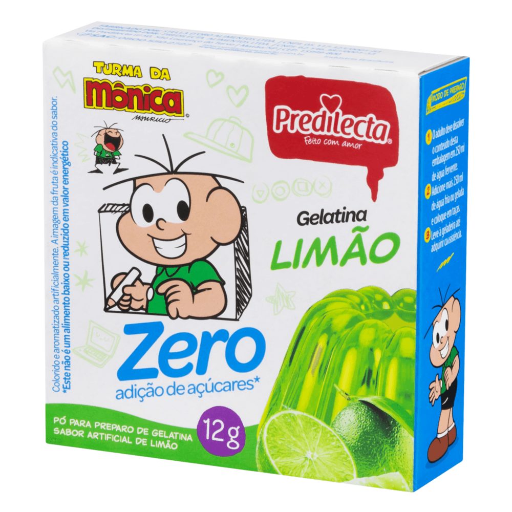 Preparo de Gelatina em Pó Limão Turma da Mônica sem Adição de Açúcar Predilecta Caixa 12g