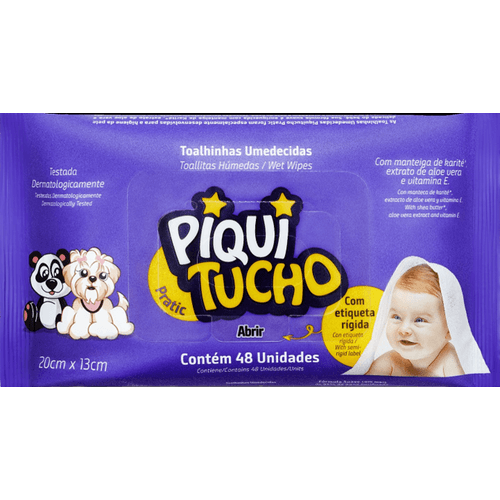 Toalha-Umedecida-Infantil-com-Aloe-Vera-e-Vitamina-E-Piquitucho-Pratic-Pacote-48-Unidades Toalha-Umedecida-Infantil-com-Aloe-Vera-e-Vitamina-E-Piquitucho-Pratic-Pacote-48-Unidades