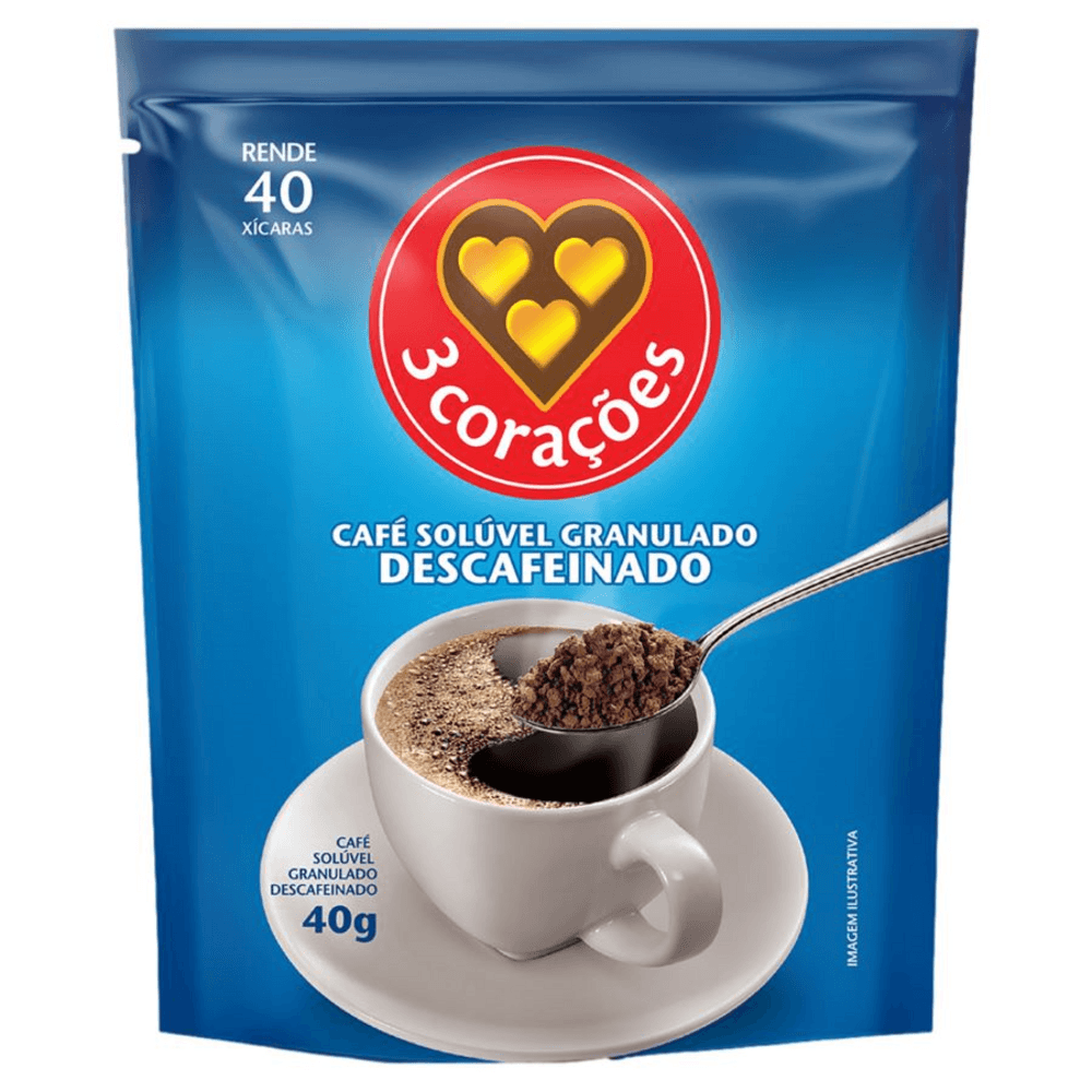 Café 3 Corações Solúvel Descafeinado Sachê 40g