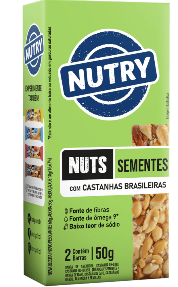 Barra de Nuts Nutry Sementes Caixa 50g com 2 Unidades
