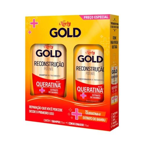 Kit-Niely-Gold-Reconstrucao-Potente-Shampoo-275ml---Condicionador-175ml Kit-Niely-Gold-Reconstrucao-Potente-Shampoo-275ml---Condicionador-175ml