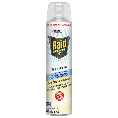 Inseticida-Aerossol-Multi-Insetos-com-Oleo-de-Citronela-Raid-Essencial-Frasco-420ml-Spray Inseticida-Aerossol-Multi-Insetos-com-Oleo-de-Citronela-Raid-Essencial-Frasco-420ml-Spray