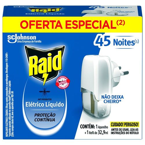 Repelente-Eletrico-Liquido-Raid-45-Noites-Aparelho-e-Refil-de-329ml-Oferta-Especial Repelente-Eletrico-Liquido-Raid-45-Noites-Aparelho-e-Refil-de-329ml-Oferta-Especial