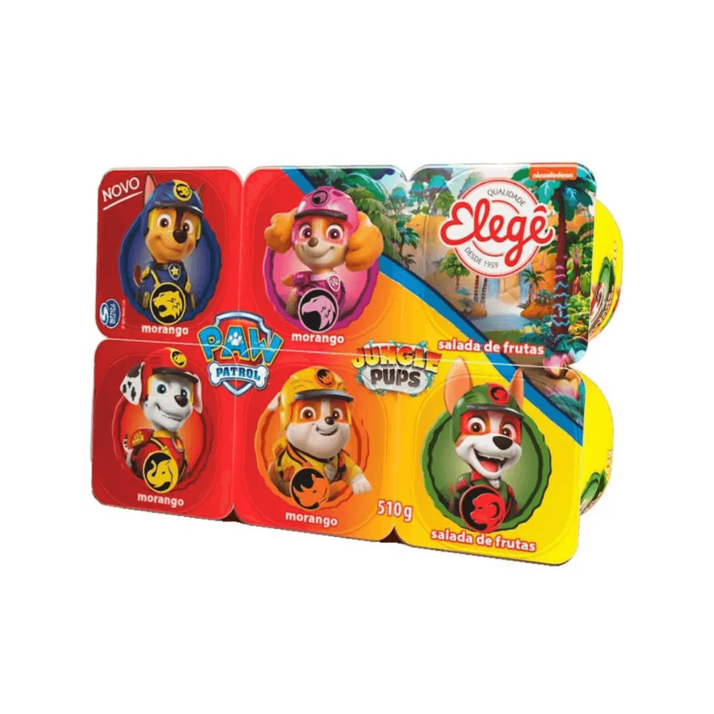 Iogurte Parcialmente Desnatado Elegê Morango + Salada de Frutas PawPatrol Jungle Pups 85g c/ 6 Unid