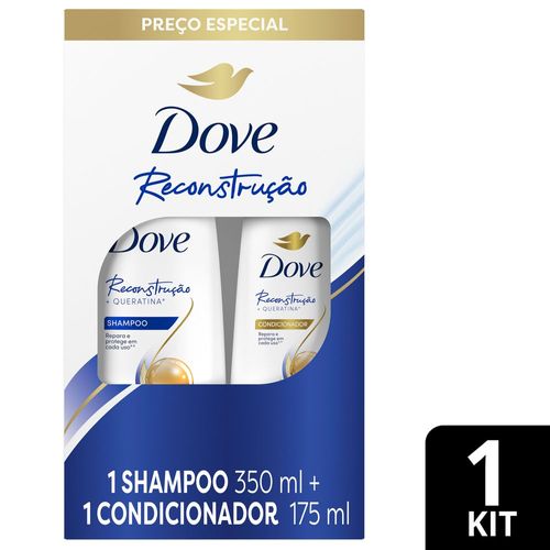 Kit Promocional Shampoo 350ml + Condicionador 175ml Dove Reconstrução + Queratina Preço Especial