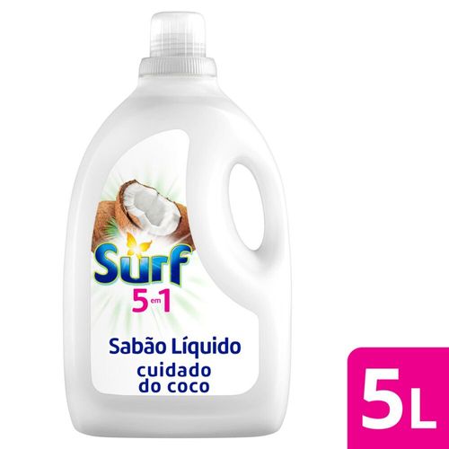 Lava-Roupas Líquido 5 em 1 com Óleos Essenciais Cuidado do Coco Surf Galão 5l Embalagem Econômica